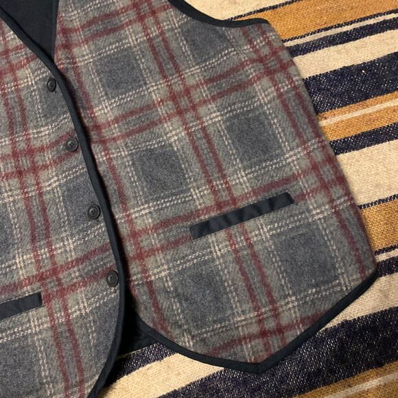 Y2K 90s Vintage Wool Vest Plaid Black Red Fashion Bug Preppy Academia Medium - Picture 3 of 4